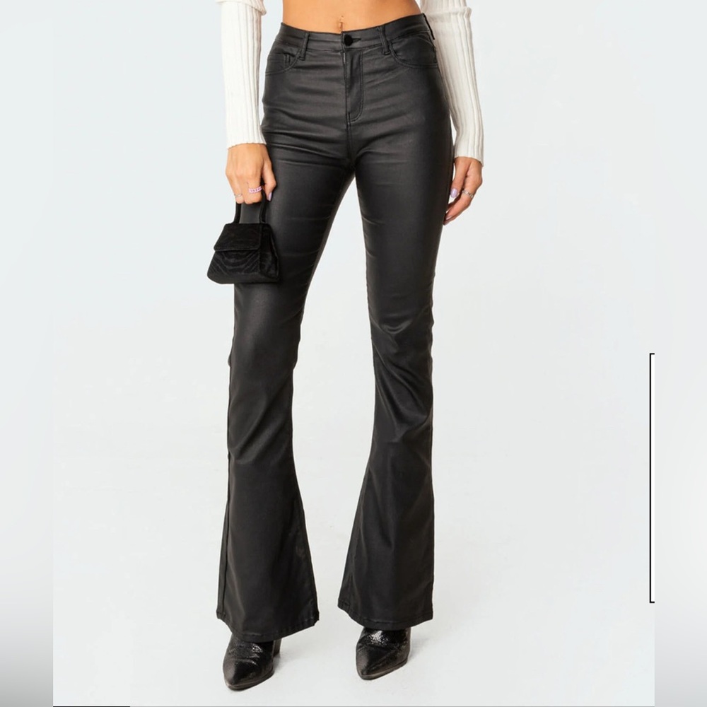 Edikted Luna Faux Leather Flare Jeans